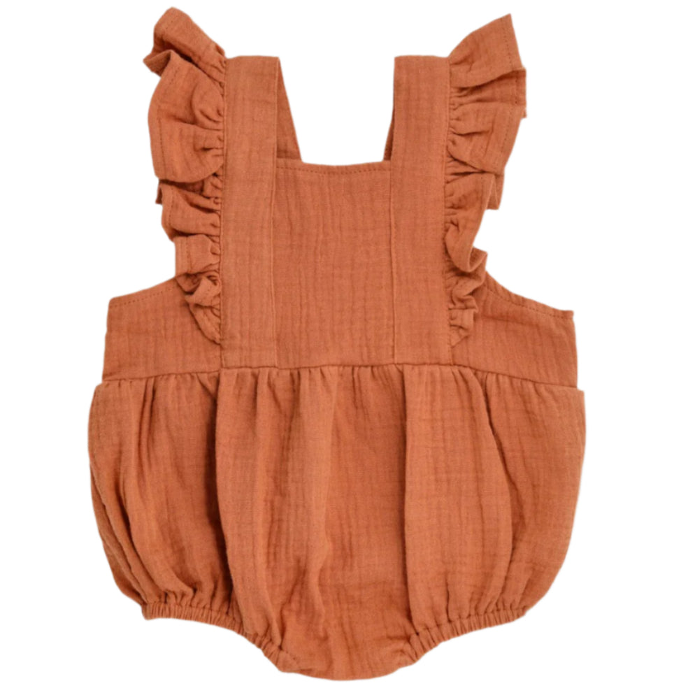 Muslin Flutter Sleeve Romper - Rust - HoneyBug