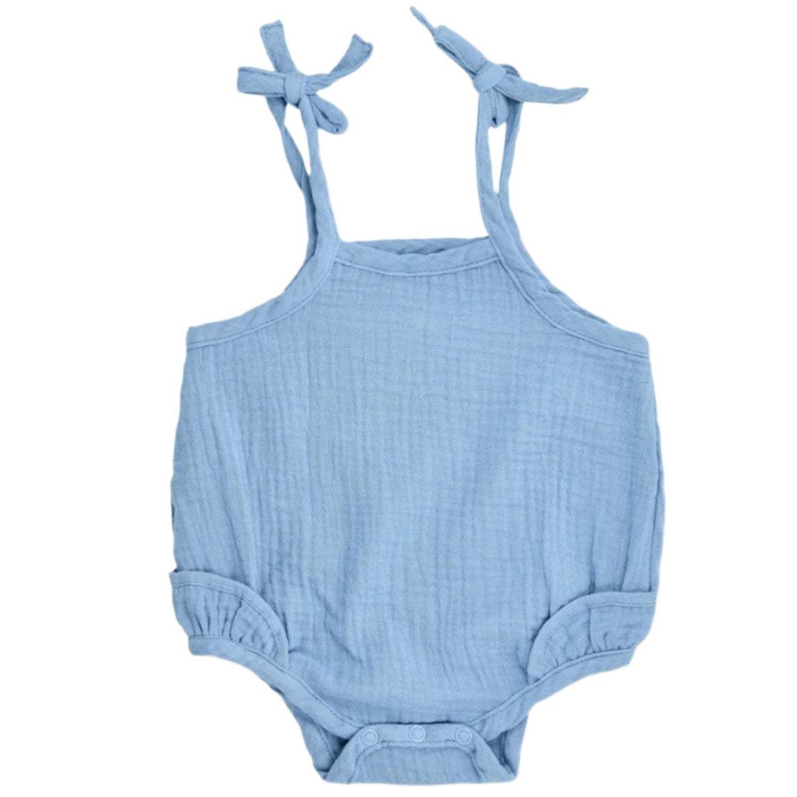 Muslin Ruffle Romper With Ties - Blue - HoneyBug