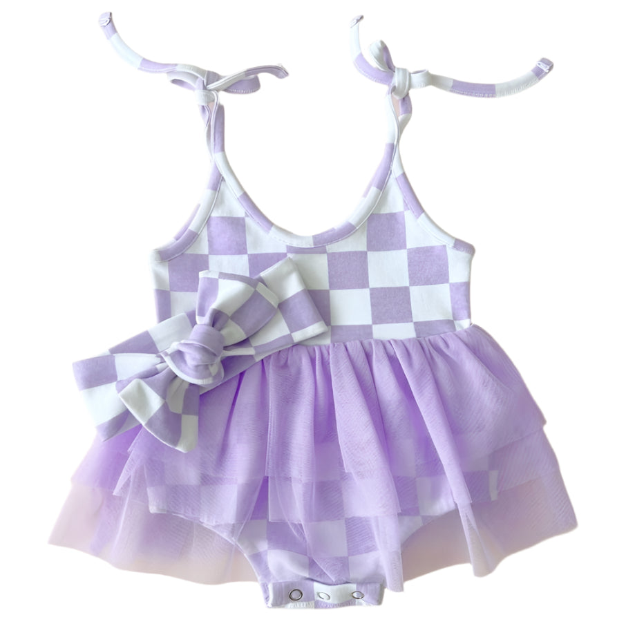Tutu Romper | Checkered Lavender - HoneyBug