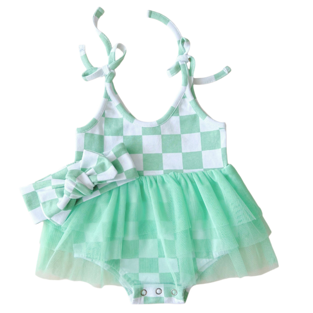 Tutu Romper | Checkered Mint - HoneyBug