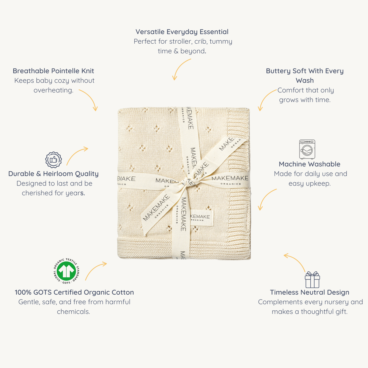 Organic Baby Blanket Knit Pointelle - Vanilla