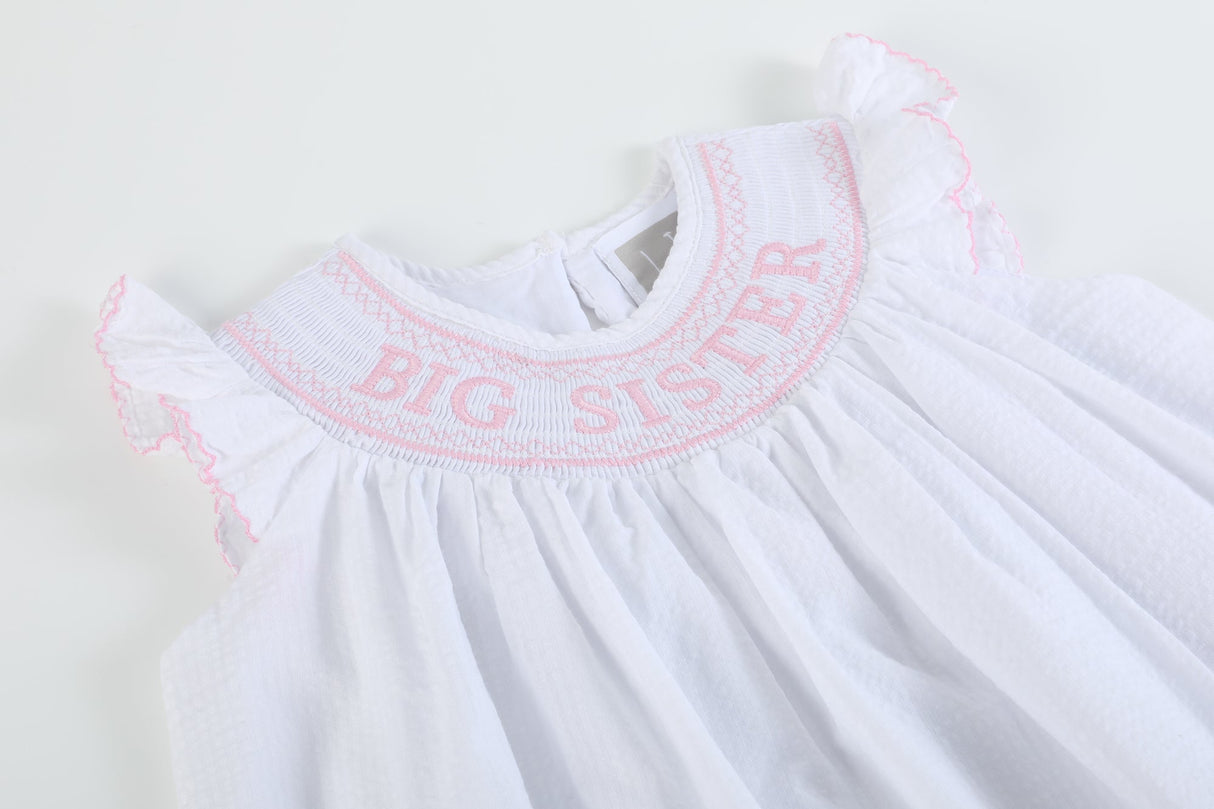 White Big Sister Smocked Bishop Dress