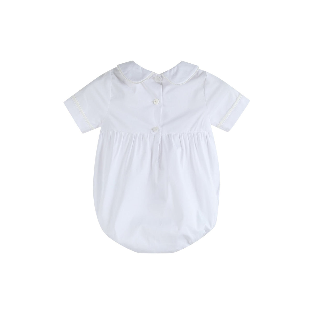 White Collared Button Romper with Bonnet