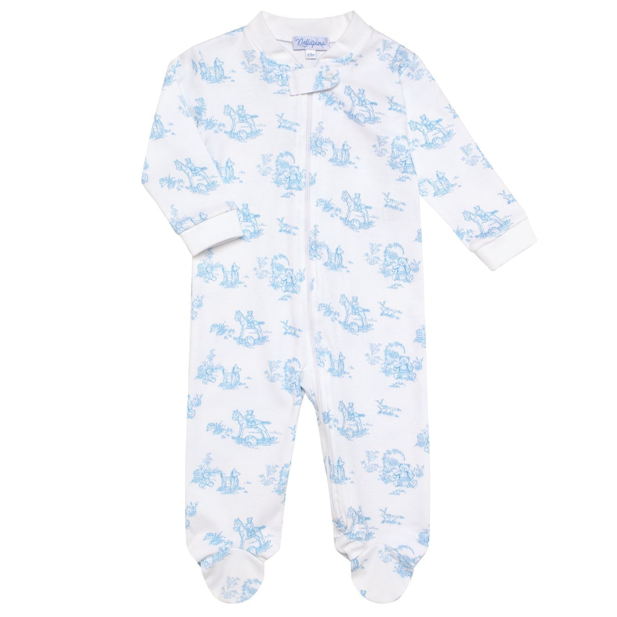 Blue Toile Zipper Footie - HoneyBug