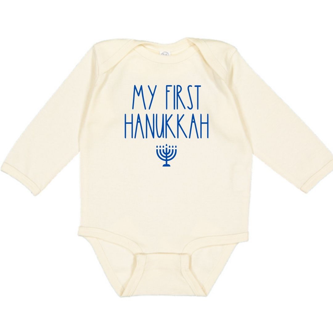 My First Hanukkah Long Sleeve Bodysuit - Natural - HoneyBug
