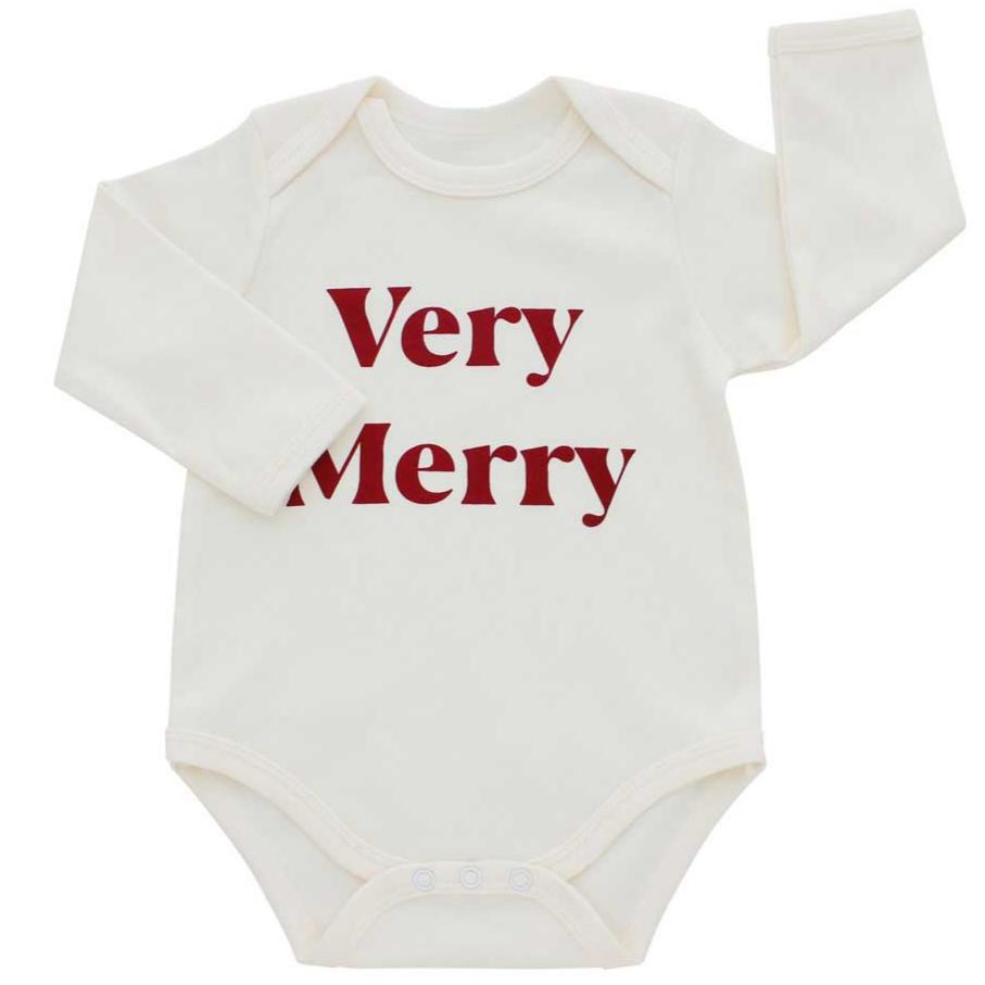 Very Merry Holiday Long Sleeve Baby Onesie - HoneyBug