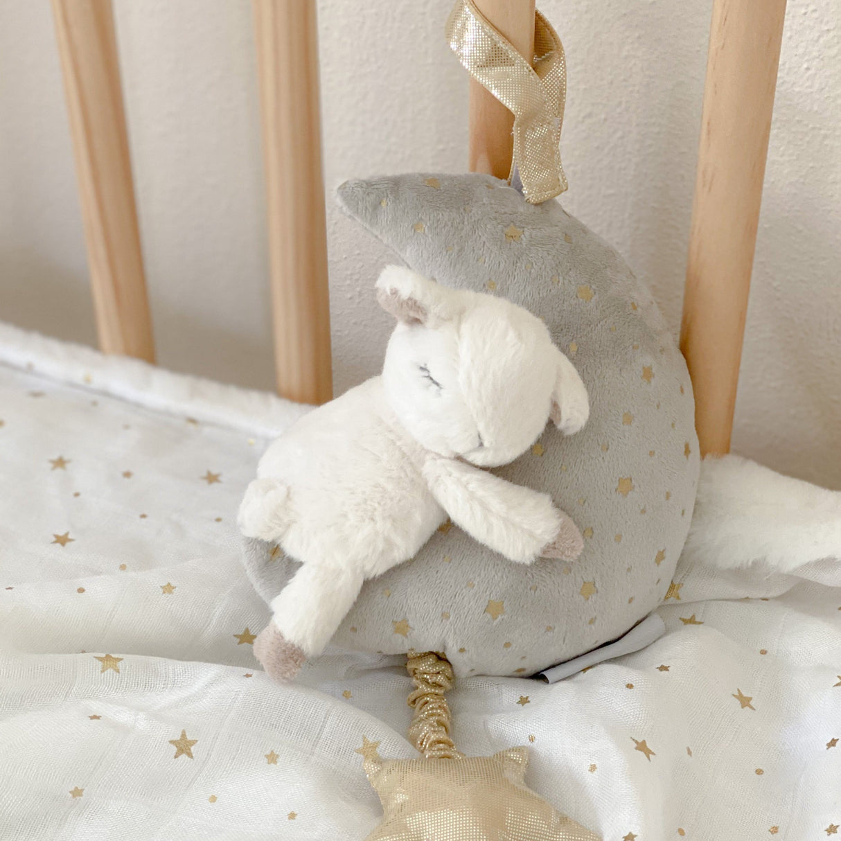 Plush Lamb And Moon Musical Mobile - HoneyBug
