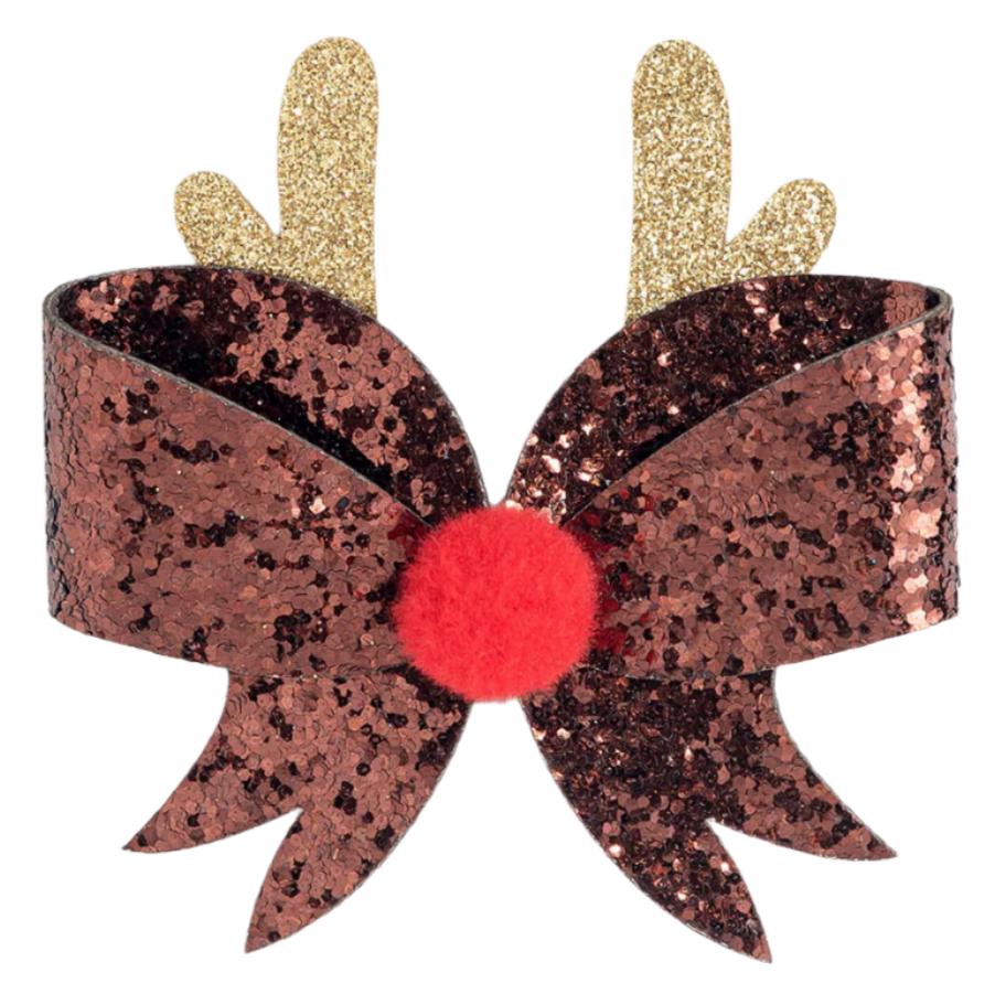 Glitter Reindeer Bow Clip - HoneyBug