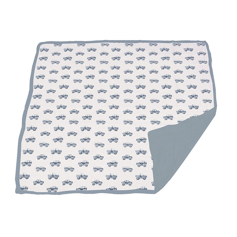 Indigo Monster Trucks and Blue Fog Cotton Newcastle Blanket - HoneyBug