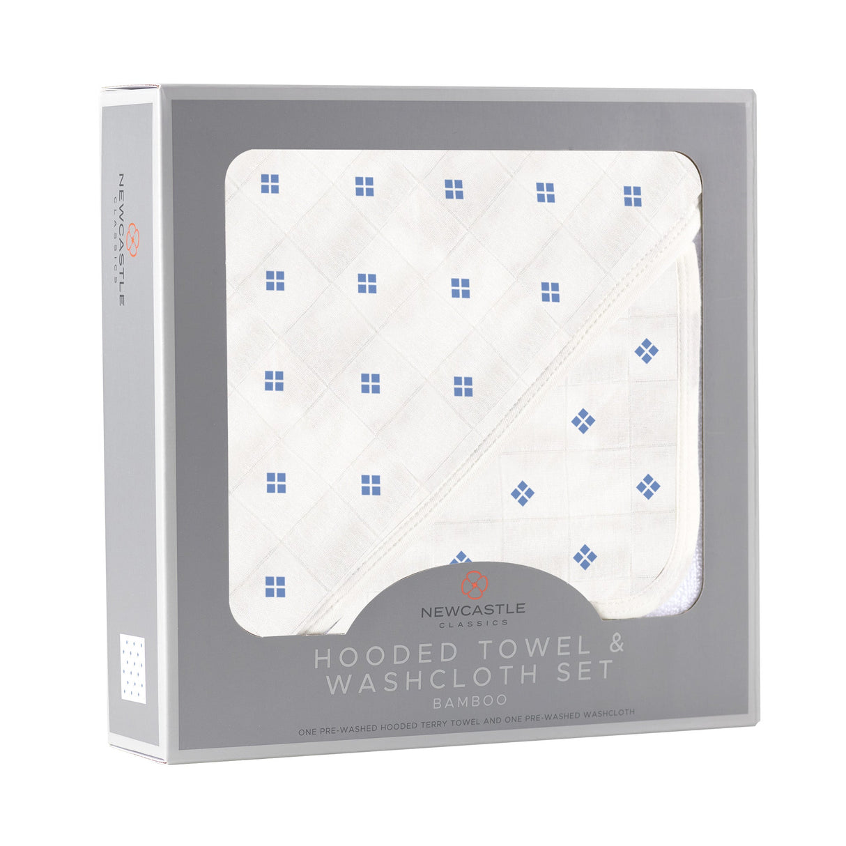 Periwinkle Diamond Polka Dot Bamboo Hooded Towel and Washcloth Set - HoneyBug