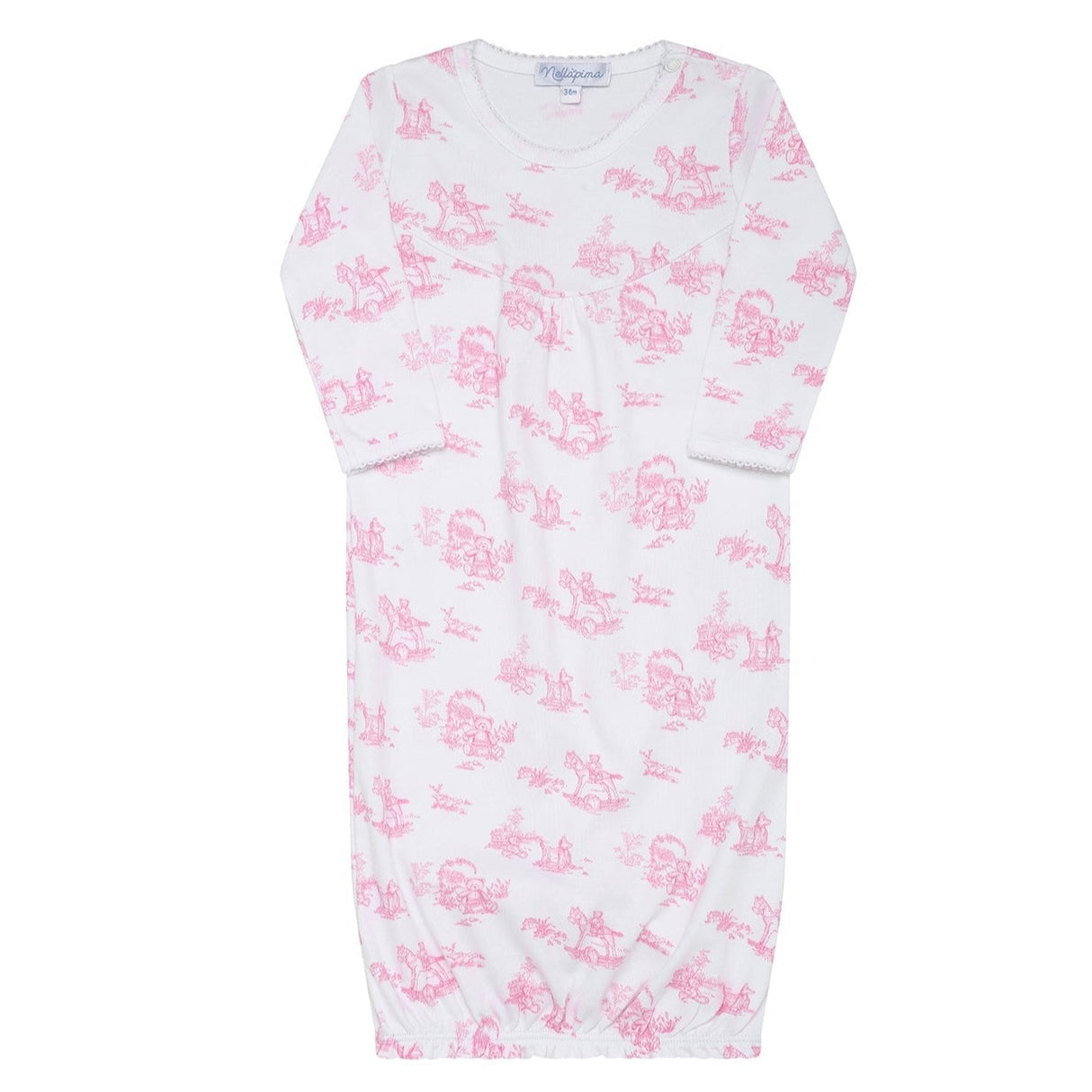 Pink Toile Baby Gown - HoneyBug
