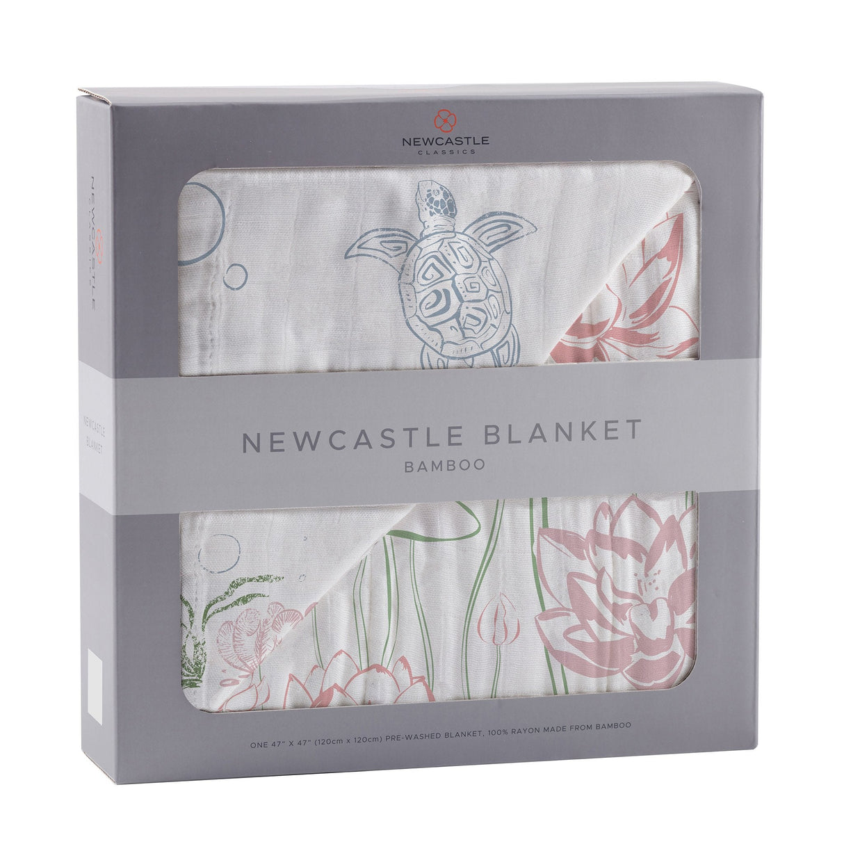 Turtles and Water Lily Bamboo Muslin Newcastle Blanket - HoneyBug