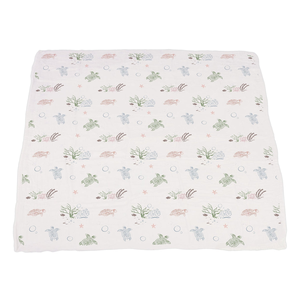 Turtles and Water Lily Bamboo Muslin Newcastle Blanket - HoneyBug