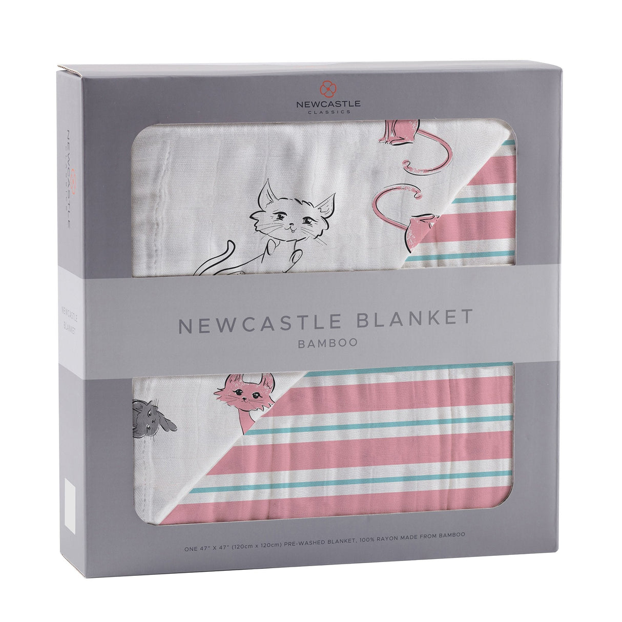 Playful Kitty and Candy Stripe Bamboo Muslin Newcastle Blanket - HoneyBug