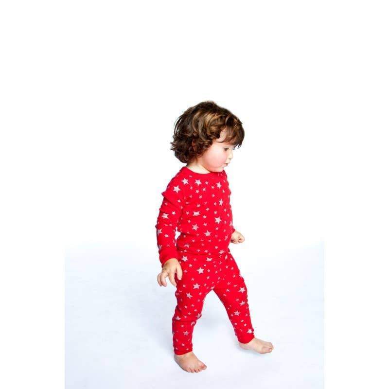 Red/Silver Stars Long Sleeves Pajamas - HoneyBug