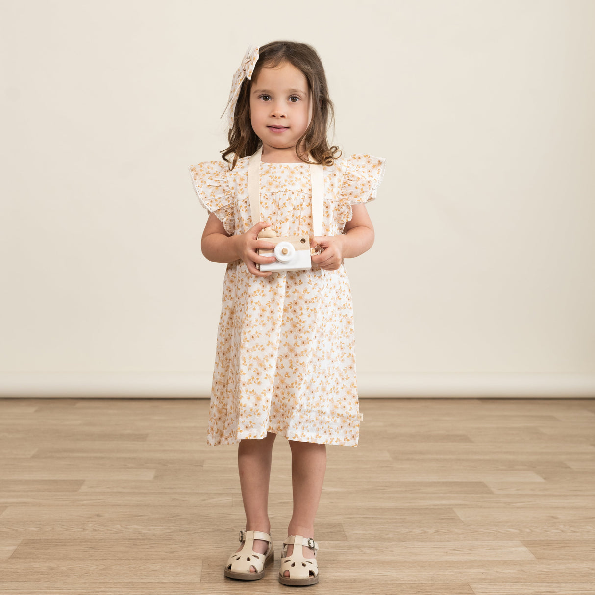 Organic Short Sleeve Flutter Dress - Gardenia - HoneyBug 