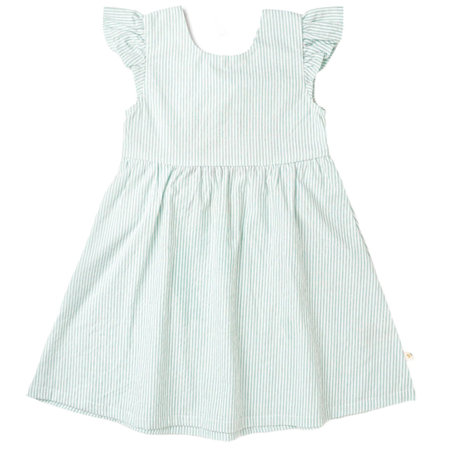 Organic Flutter Summer Dress - Green Stripes - HoneyBug 