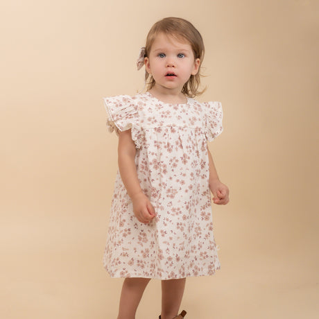 Organic Short Sleeve Flutter Dress - Petit Floral - HoneyBug 