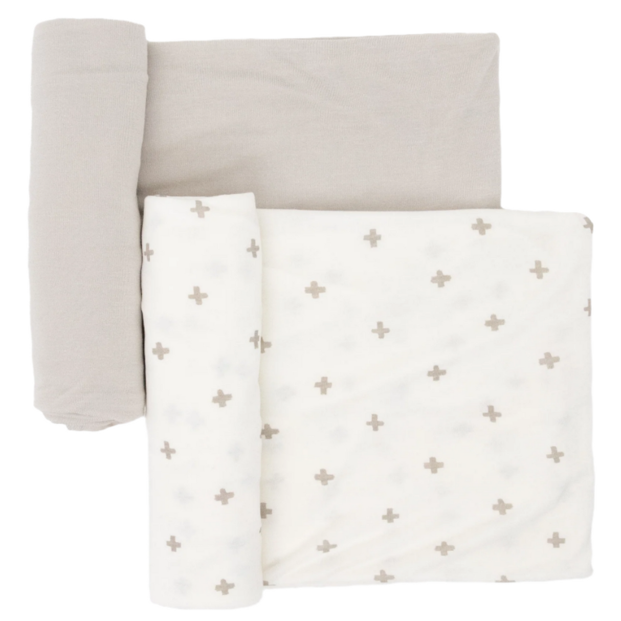 Stretch Knit Swaddle Blanket 2 Pack - Grey Cross - HoneyBug 