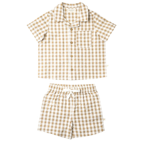 Organic Shirt & Shorts Set - Brown Chequered - HoneyBug 