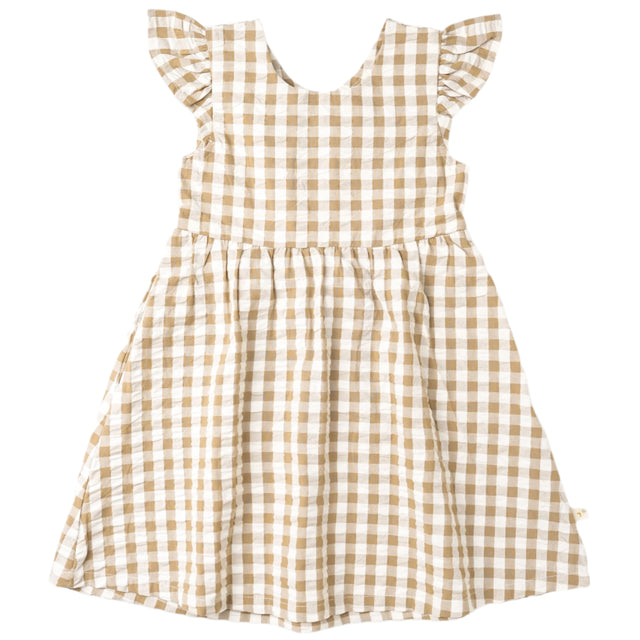 Organic Flutter Summer Dress - Brown Chequered - HoneyBug 