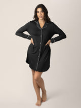 Clea Bamboo Classic Long Sleeve Sleep Shirt | Black - HoneyBug 