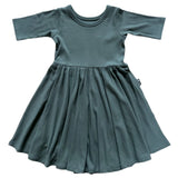 MID SLEEVE TWIRL DRESS- Slate Ribbed - HoneyBug 