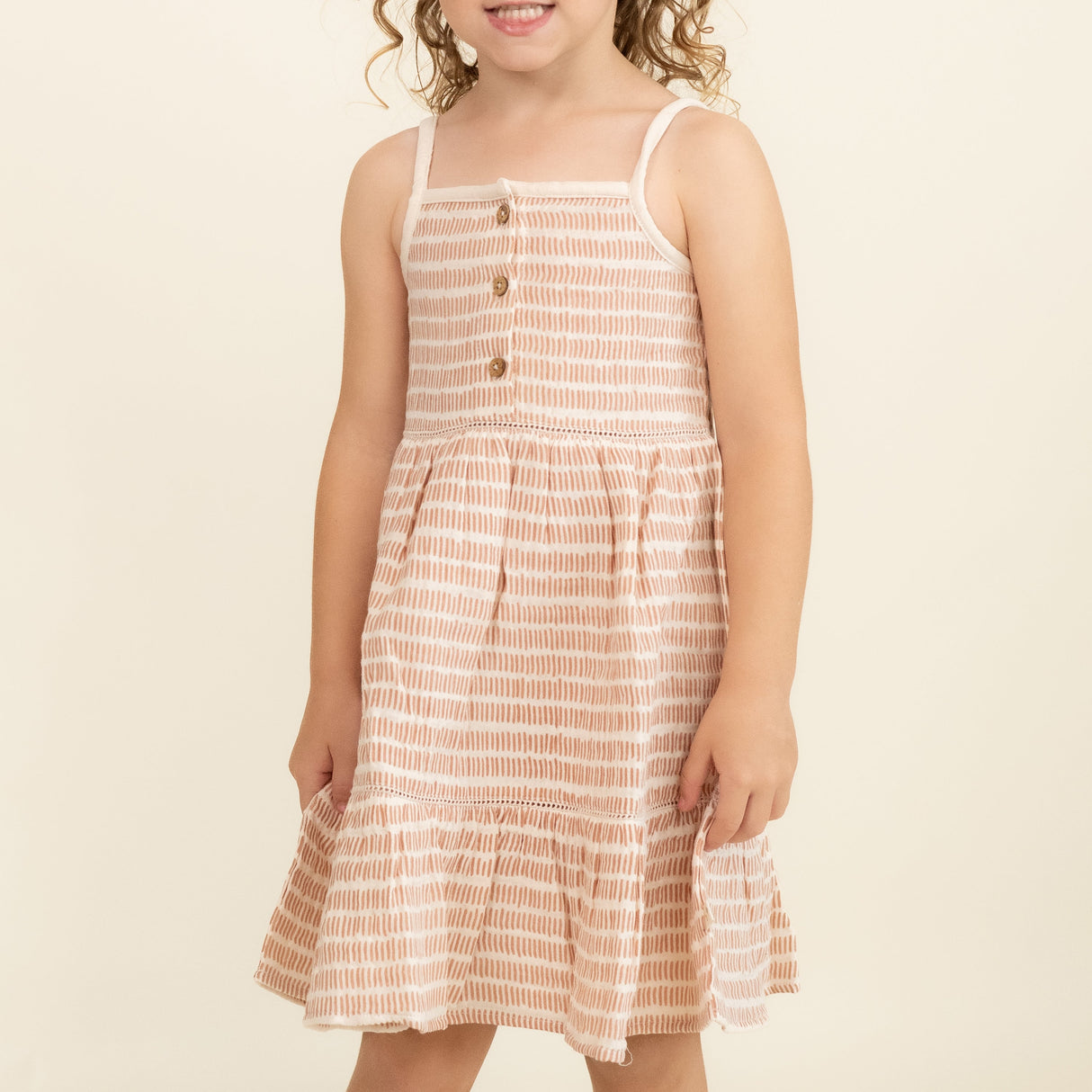 Organic Buttoned Tiered Dress - Dash Lines - HoneyBug 
