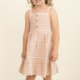 Organic Buttoned Tiered Dress - Dash Lines - HoneyBug 