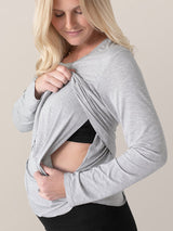 Bamboo Nursing & Maternity Long Sleeve T-shirt | Grey Heather - HoneyBug 