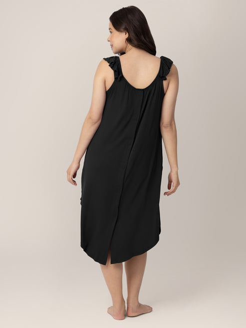 Ruffle Strap Labor & Delivery Gown | Black - HoneyBug 