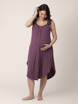 Ruffle Strap Labor & Delivery Gown | Burgundy Plum - HoneyBug 