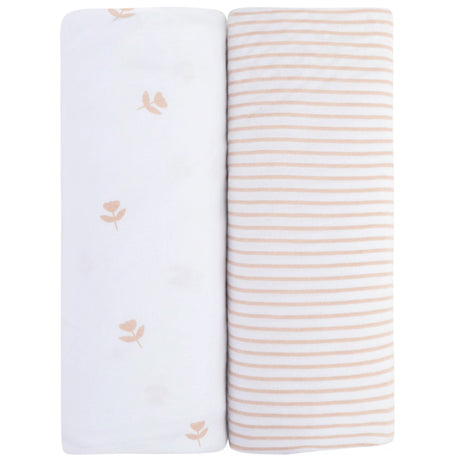 Pack N Play I Portable Crib Sheet Set - Mauve Tulip & Stripes - HoneyBug 