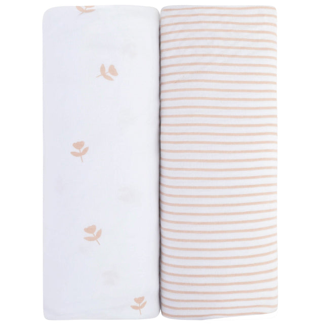 Pack N Play I Portable Crib Sheet Set - Mauve Tulip & Stripes - HoneyBug 