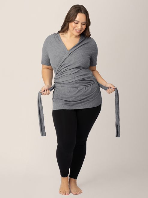 Organic Cotton Skin to Skin Wrap Top | Charcoal Grey Heather - HoneyBug 