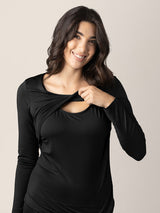 Jane Nursing Pajama Set | Black - HoneyBug 