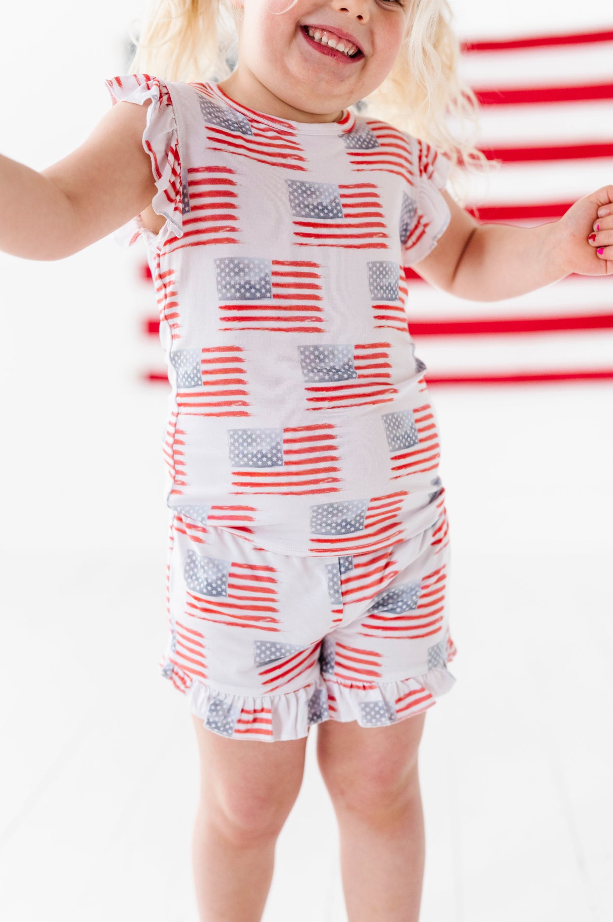 American Flag Ruffle Short Set - HoneyBug 