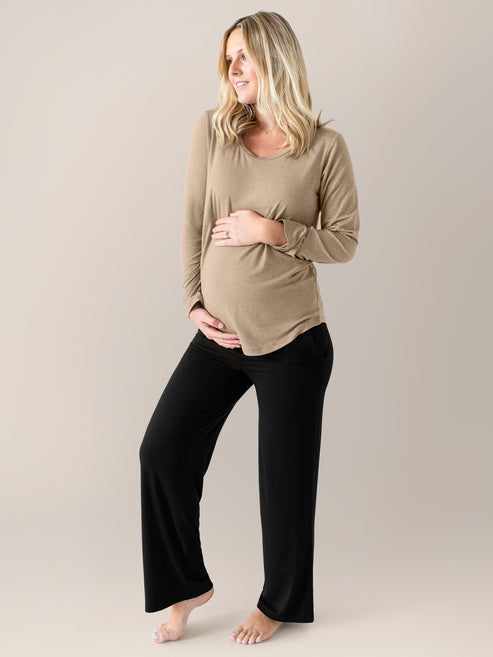 Bamboo Nursing & Maternity Long Sleeve T-shirt | Wheat - HoneyBug 