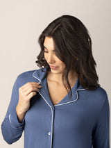 Clea Bamboo Classic Long Sleeve Sleep Shirt | Slate Blue - HoneyBug 