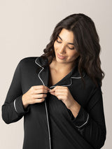 Clea Bamboo Classic Long Sleeve Sleep Shirt | Black - HoneyBug 
