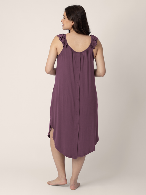 Ruffle Strap Labor & Delivery Gown | Burgundy Plum - HoneyBug 