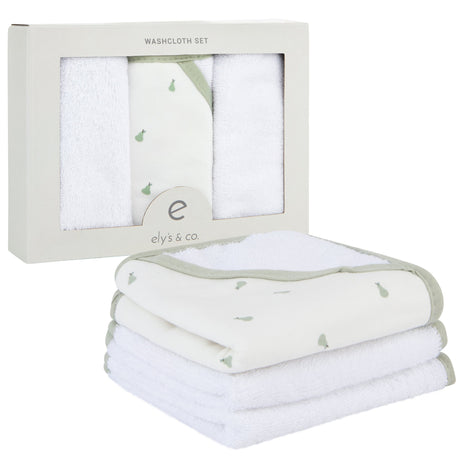 3 Pack Washcloth Set - Sage Pear - HoneyBug 