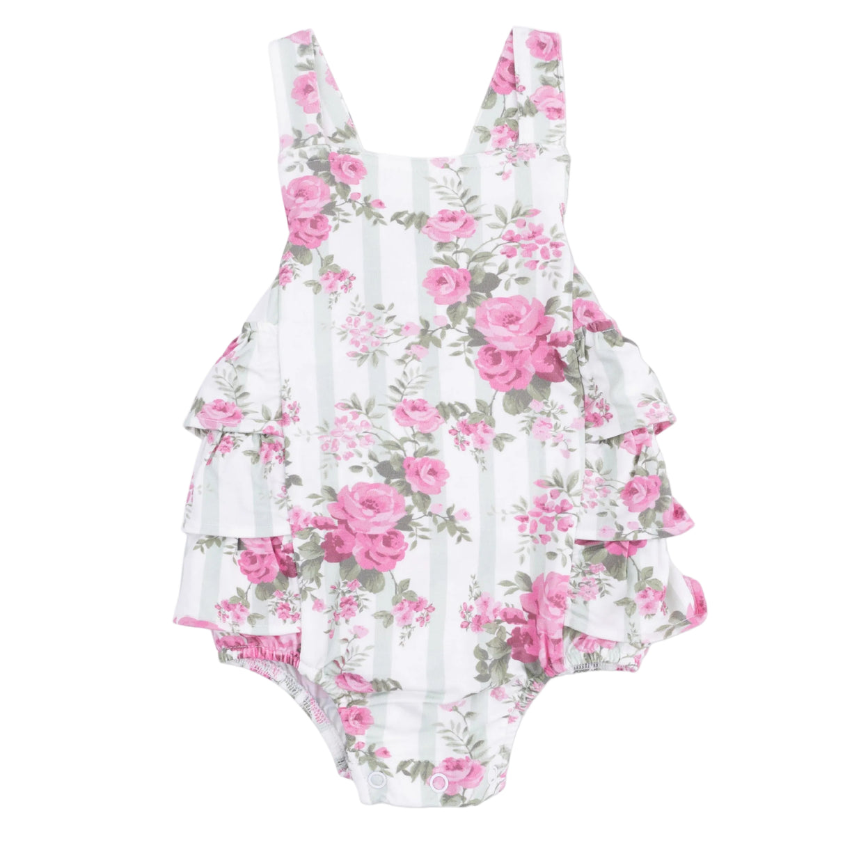 Cabbage Rose Stripe - Ruffle Sunsuit