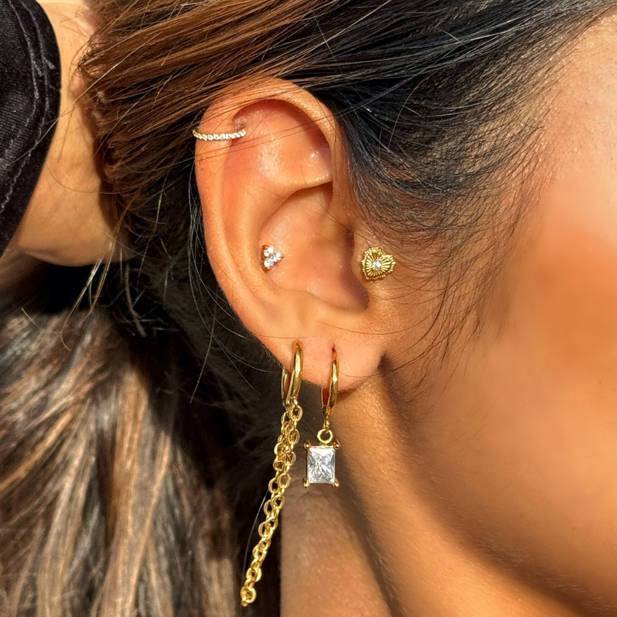 Chantel Baguette Huggie Hoop Earring - HoneyBug 