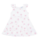 Pink Stars Print Ruffle Dress