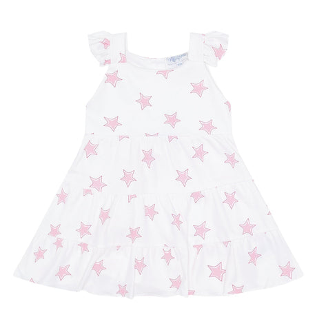 Pink Stars Print Ruffle Dress
