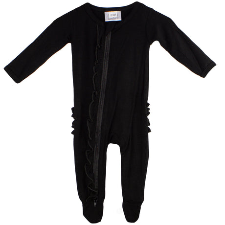 Ruffle 2 Way Zip Romper - Black - HoneyBug 