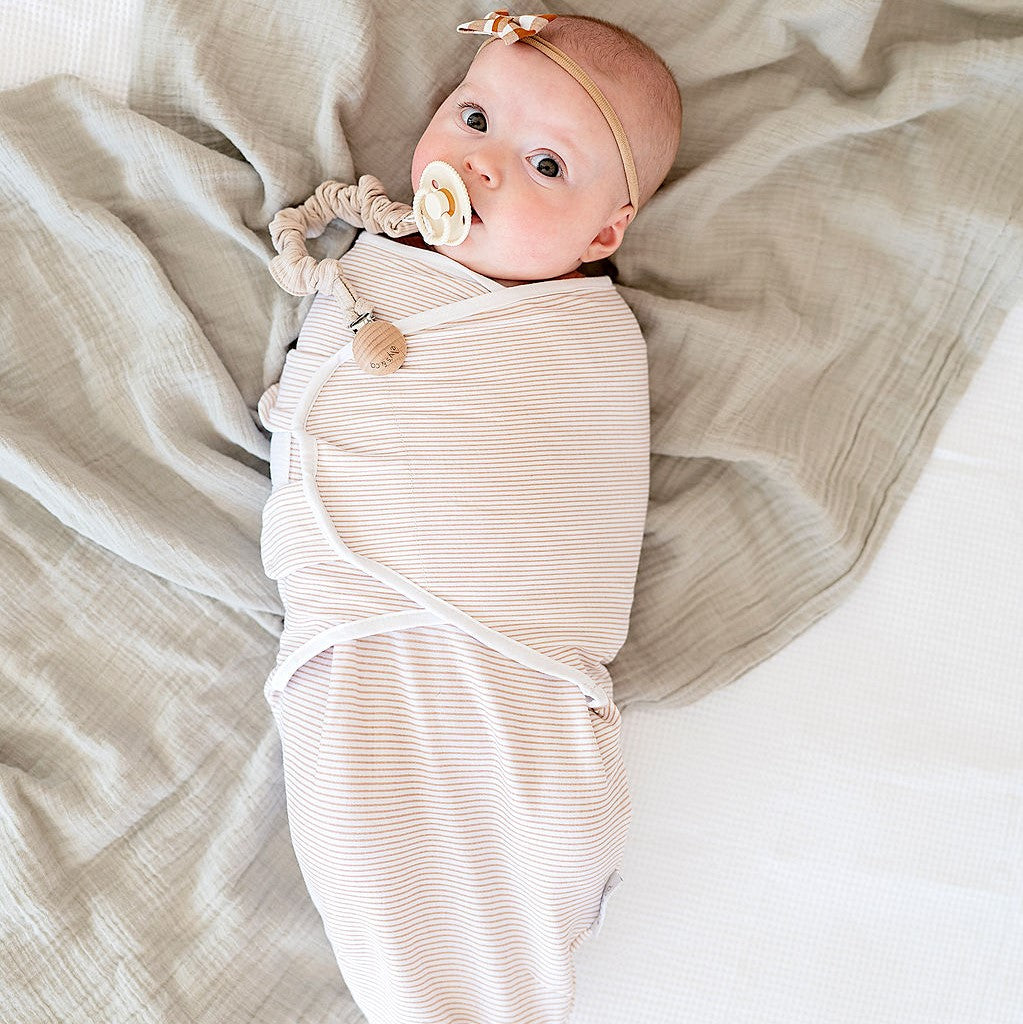 Adjustable Swaddle Blanket - Mauve Tulips & Stripes - HoneyBug 