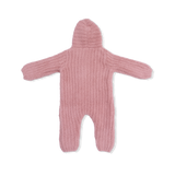 Chenille - Rose Hooded Romper with Striped Texture