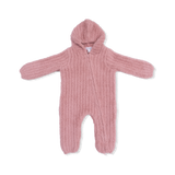 Chenille - Rose Hooded Romper with Striped Texture